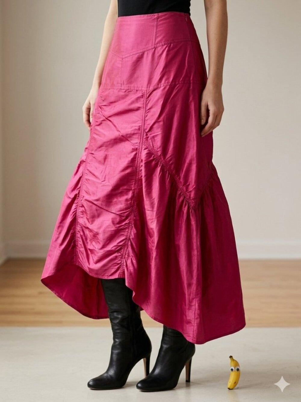 Areli Collection Bailey Skirt Geranium Pink Midi Size 6 Ruched High Low Taft